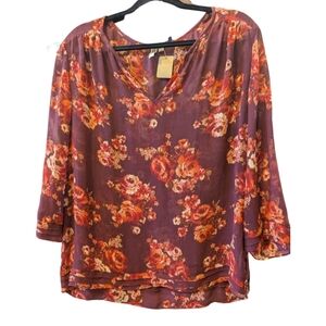 Kut From The Kloth Floral V-Neck Women's Sheer Top XXL Fits XL